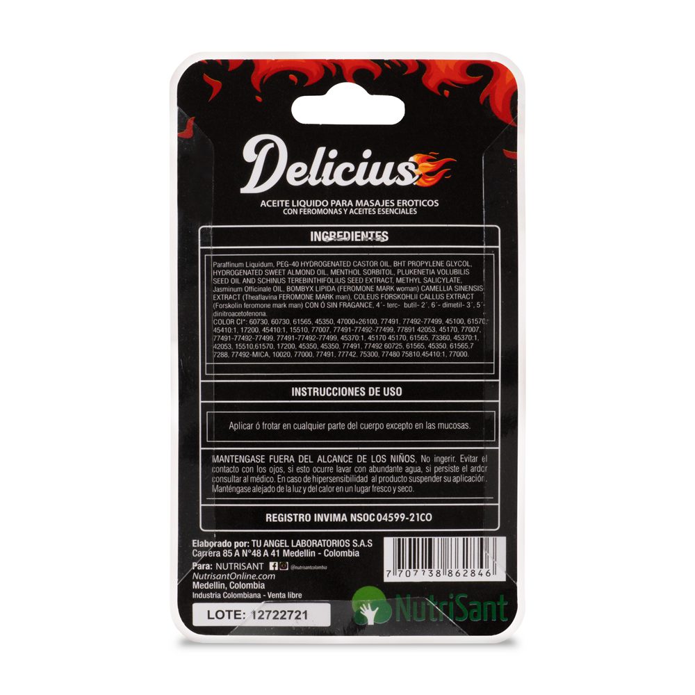 Aceite Caliente para Masajes Delicius con Dados 15 ML